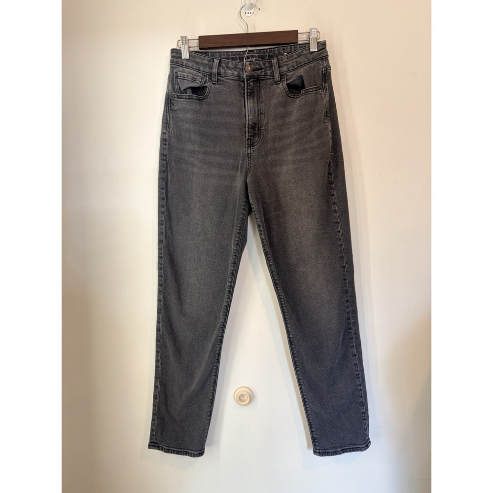 American Eagle Mom Jeans Womens 8 BlackGray High Rise Stretch Denim Straight Leg